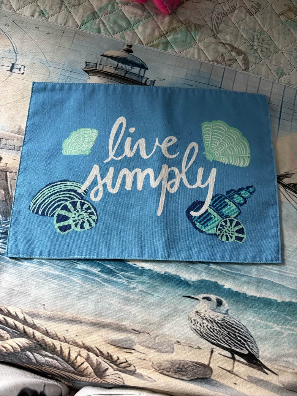 Set of 4 Live Simply Blue w/ Seashells Decorative Placemats